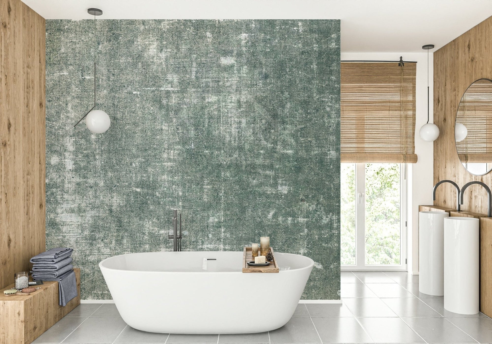 Antique linen teal mural wallpaper, GD2546