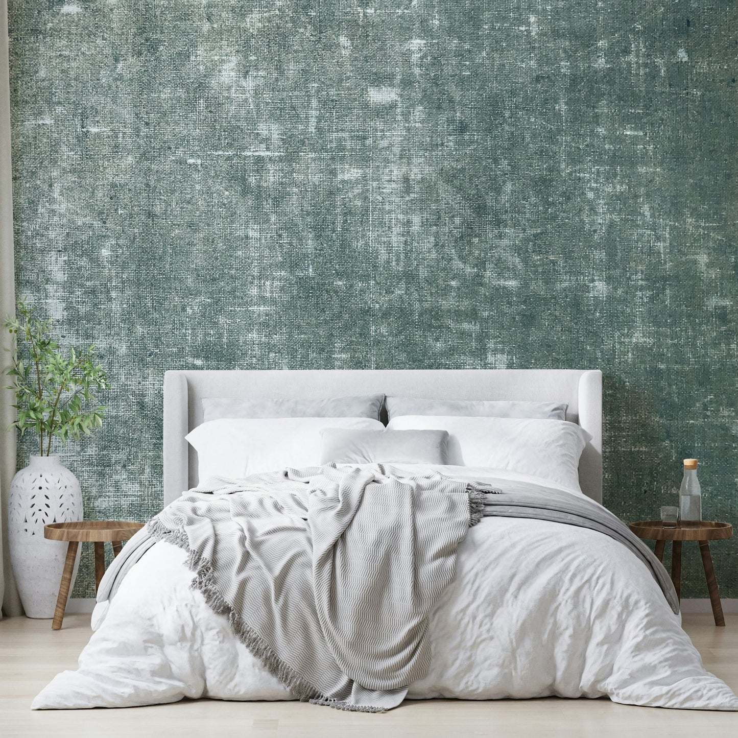 Rustic teal fabric-style mural

