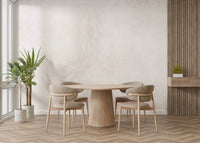 A peaceful aged fabric mural on decorative wallpaper.

