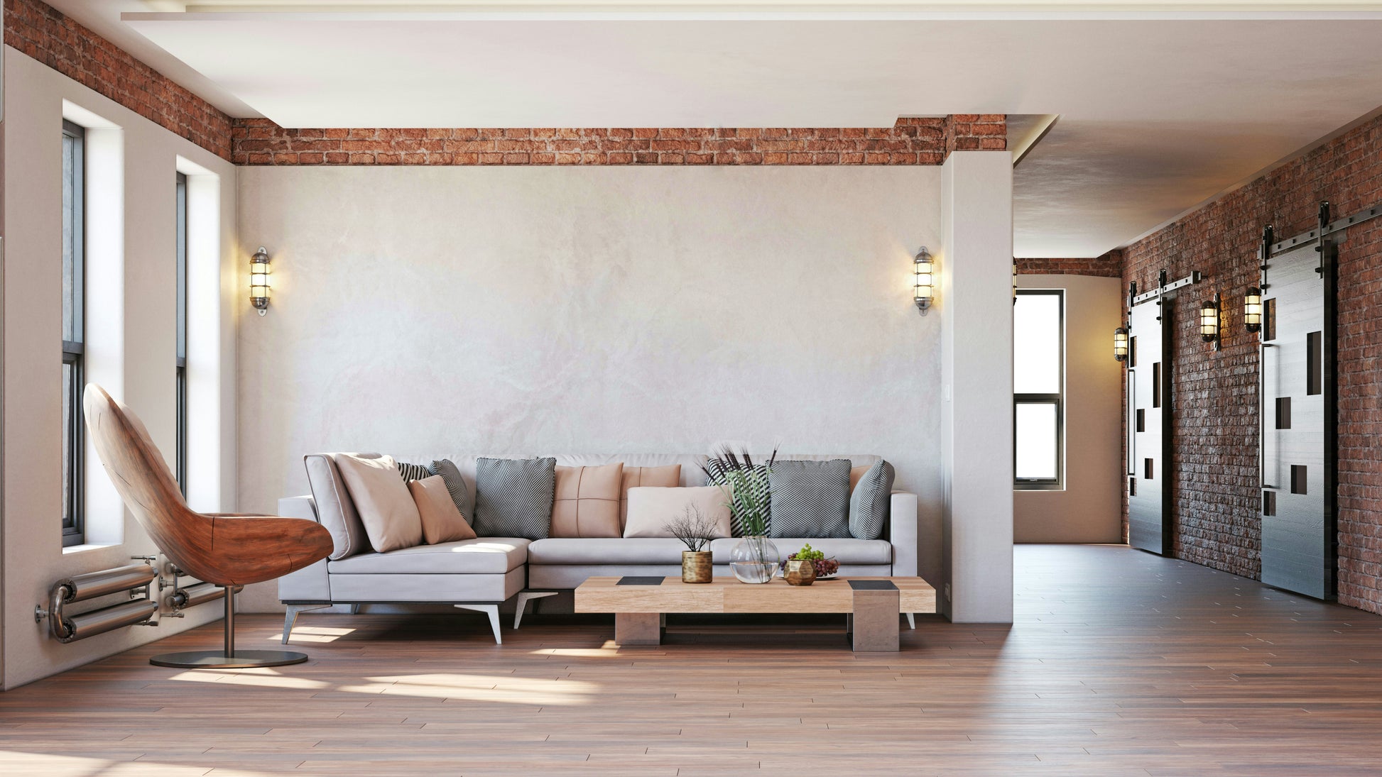 An artistic soft neutral mural on minimalist wallpaper.

