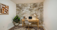 Office wall with Antique Woodland Landscape wall mural in muted sepia