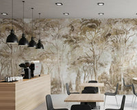 Muted forest tones frame Antique Woodland Landscape wall mural beautifully