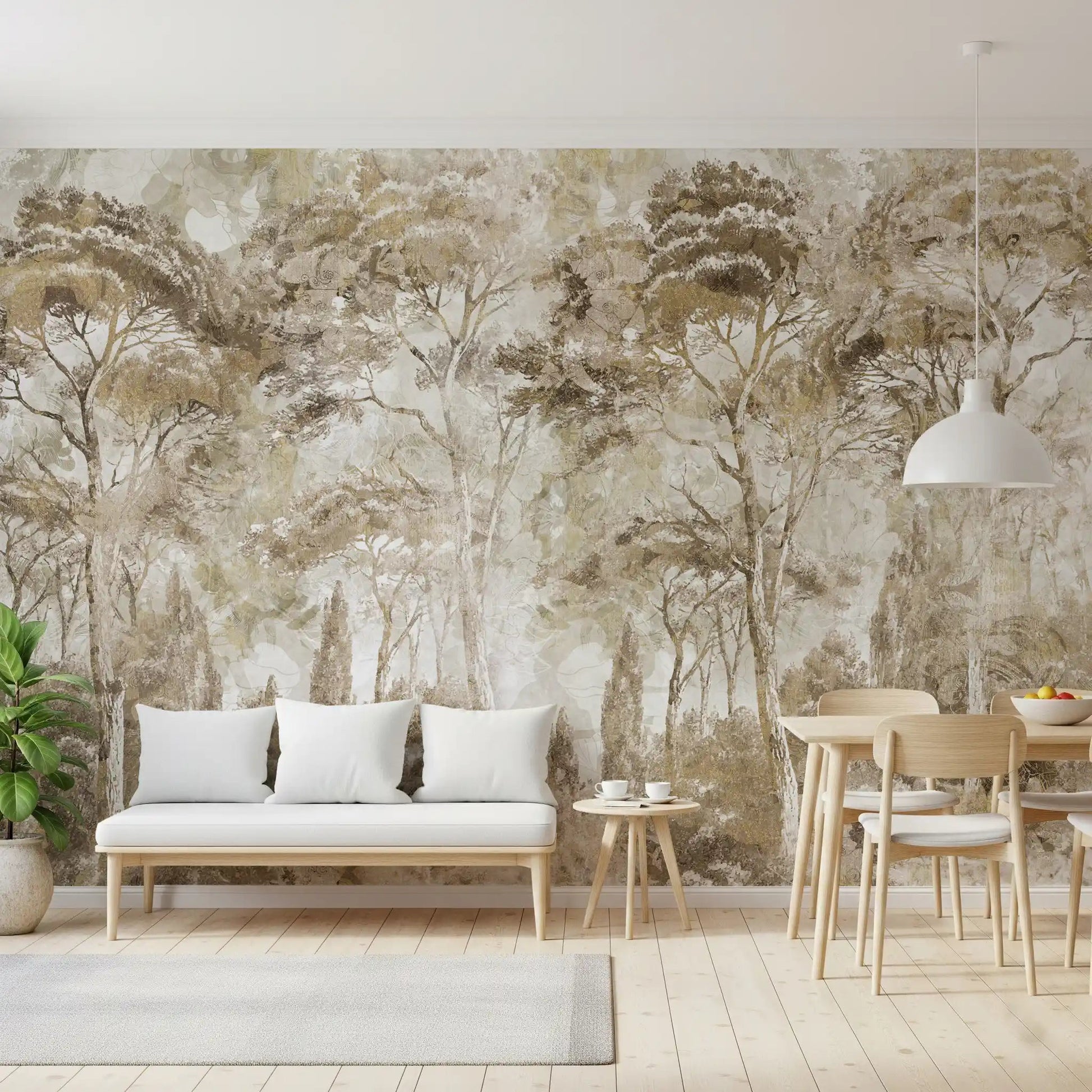 Hallway featuring Antique Woodland Landscape wall mural and faded woodland