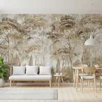 Hallway featuring Antique Woodland Landscape wall mural and faded woodland