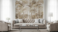 Tall trees and haze form Antique Woodland Landscape wall mural texture