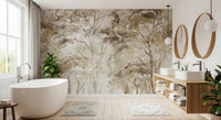Bathroom styled in Antique Woodland Landscape wall mural with vintage trees
