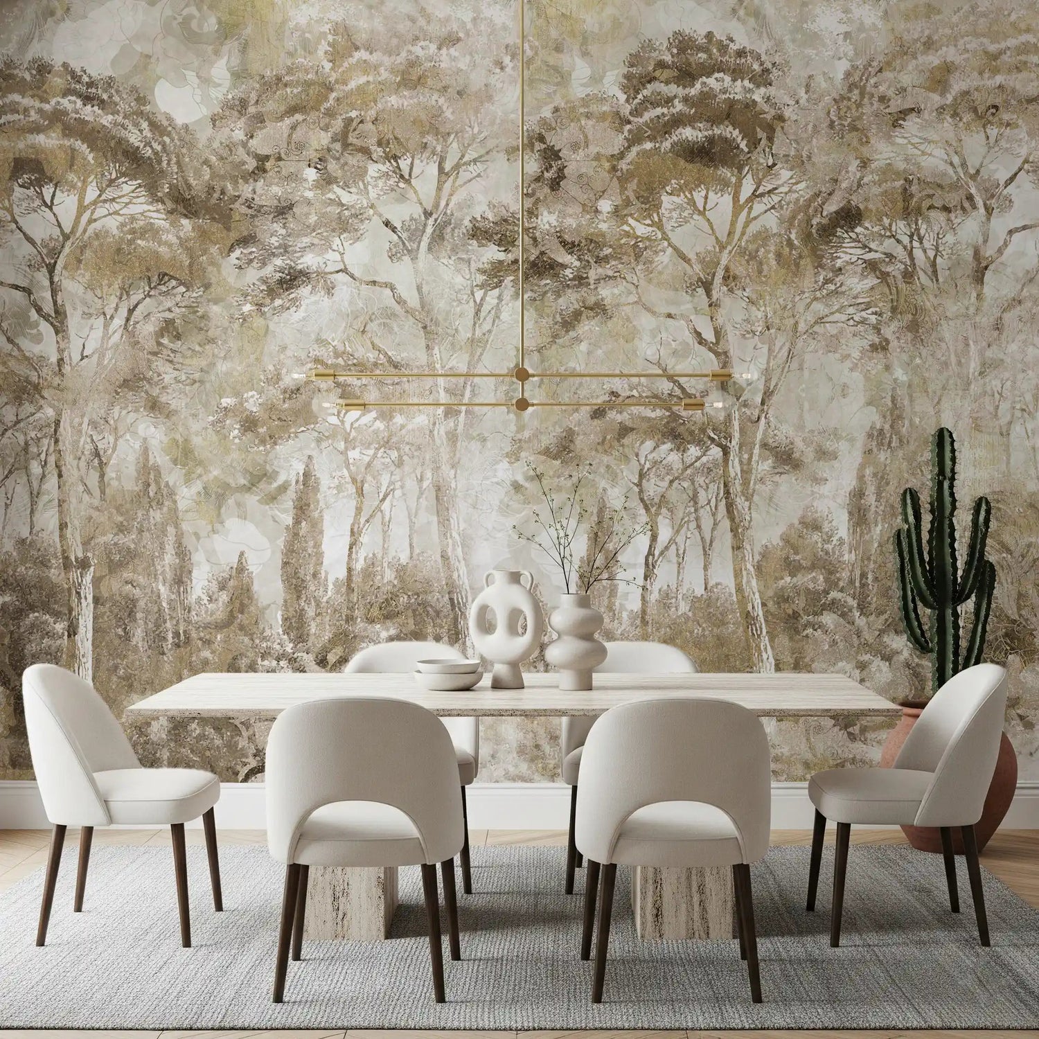 A vintage forest scene shapes Antique Woodland Landscape wall mural softly, GD9283