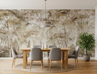 Sepia tree layers define Antique Woodland Landscape wall mural depth