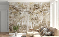 Soft woodland detail runs through Antique Woodland Landscape wall mural