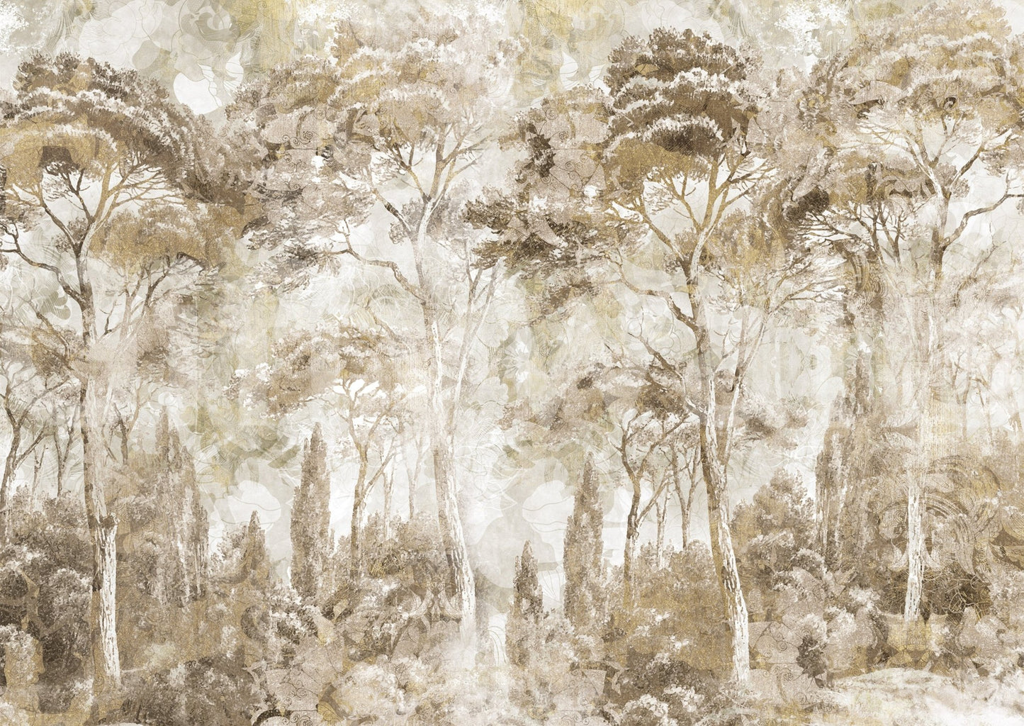 Calm sepia scenery appears in Antique Woodland Landscape wall mural