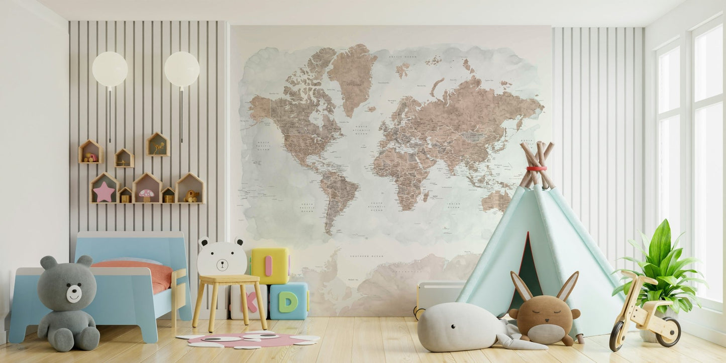 Watercolor map in antique tones design

