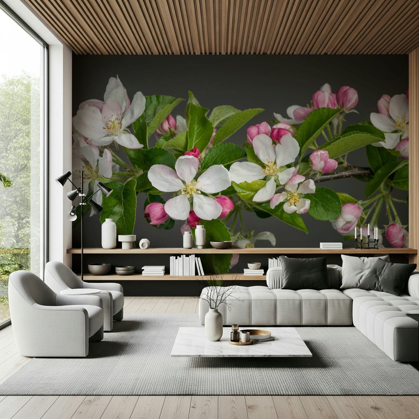 Decorative Apple Blossom Charm wallpaper nature motif print.