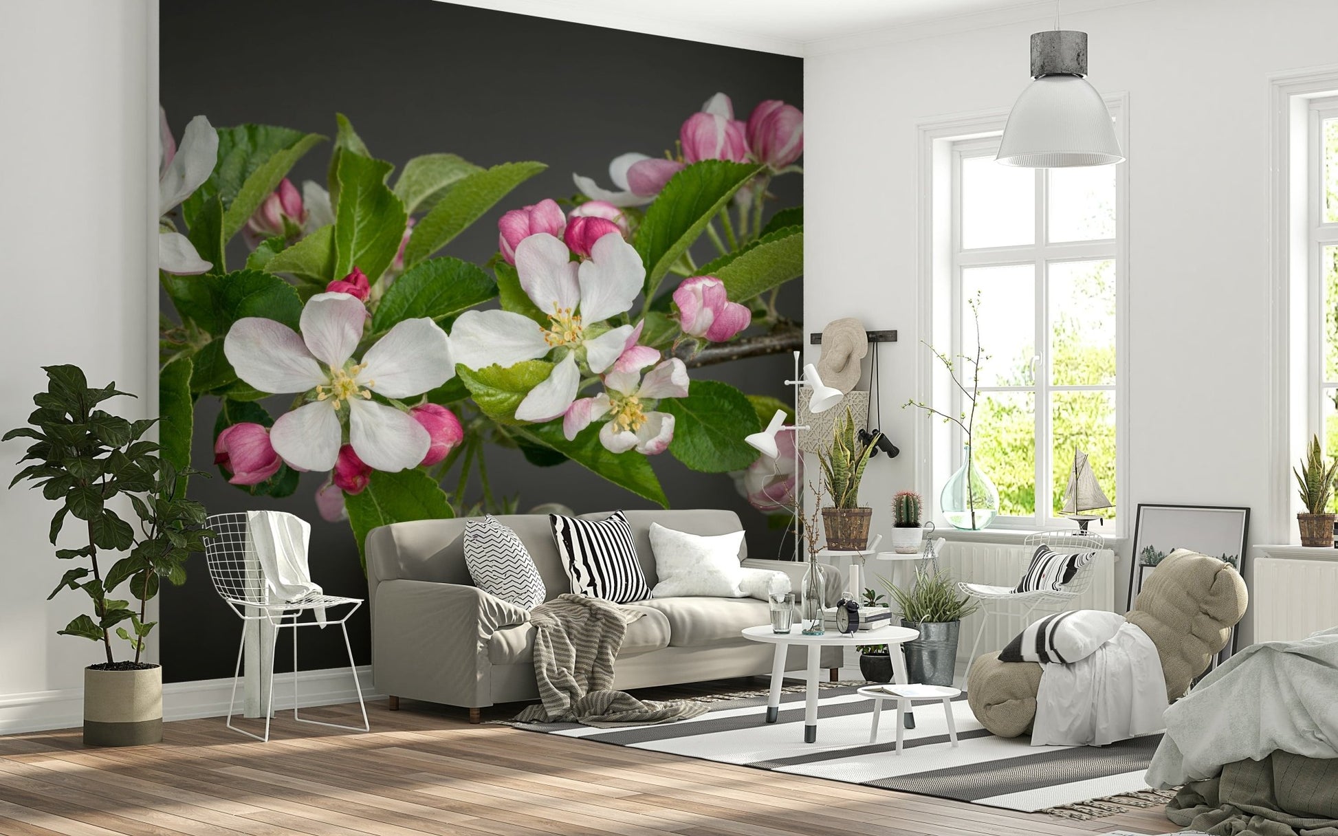 Apple Blossom Charm wallpaper floral branch pink white blooms.