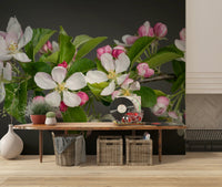 Botanical Apple Blossom Charm wall mural delicate spring flowers.