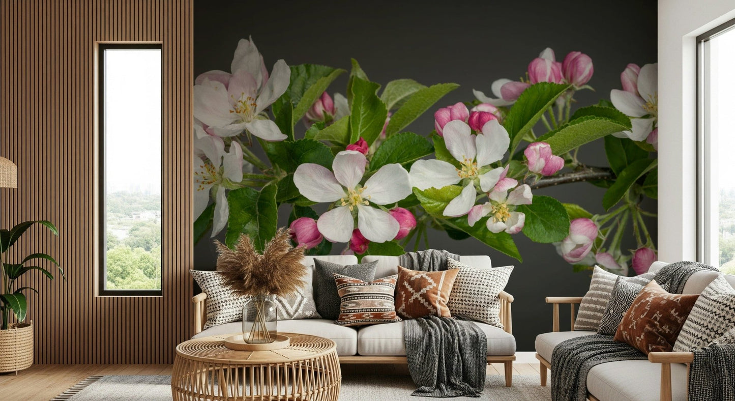 White pink flower Apple Blossom Charm wall accent paper.