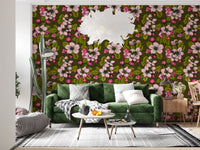 Layered blossom clusters define Apple Blossom on Green wallpaper, GD9312
