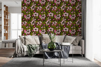 Botanical branch pattern in Apple Blossom on Green wallpaper design, GD9312