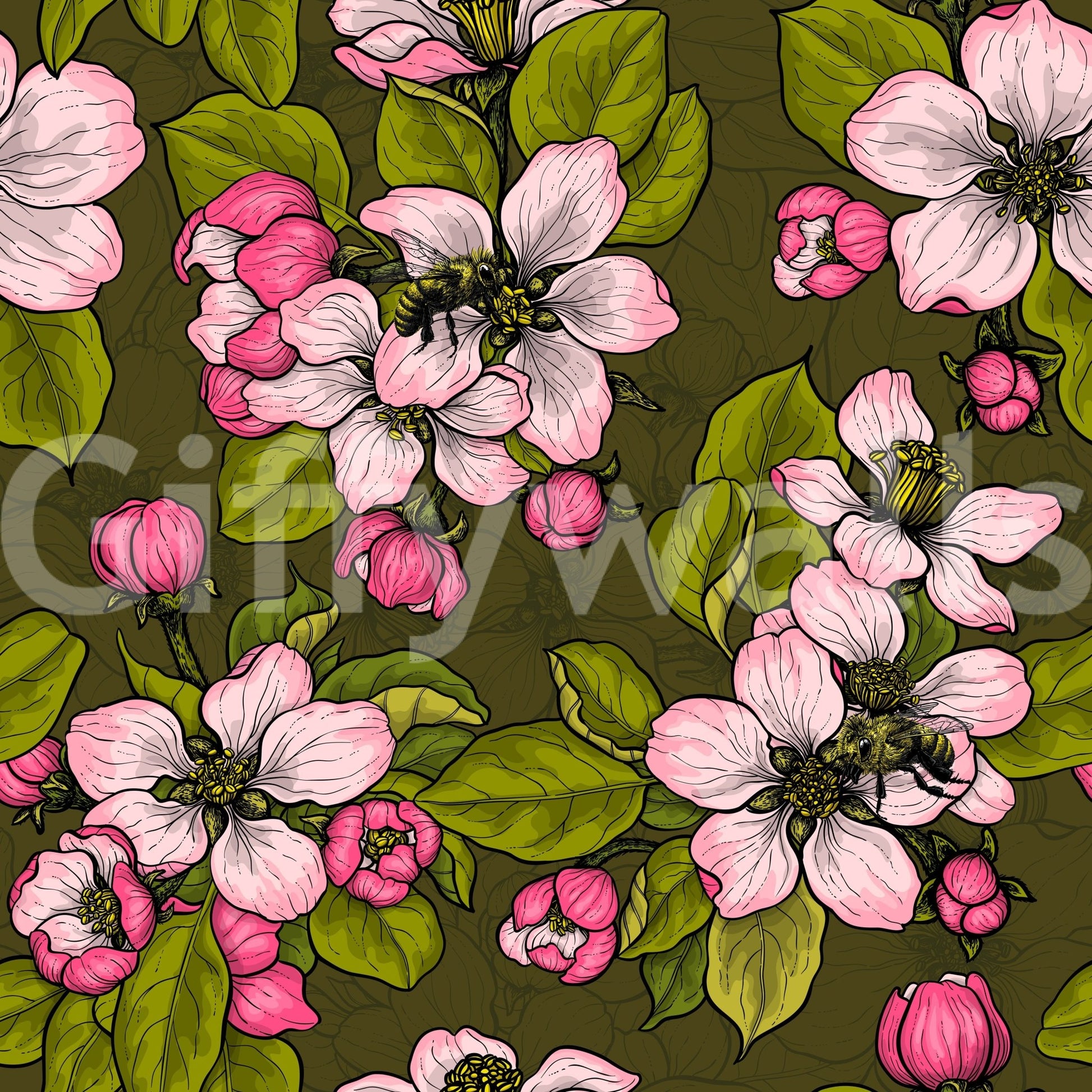 Decorative floral surface in Blossom on Green wallpaper pattern, GD9312