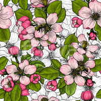 Apple blossom floral wallpaper in a fresh repeat with pink and green