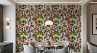 Apple Blossom on White Wallpaper in dining room with pink floral detail