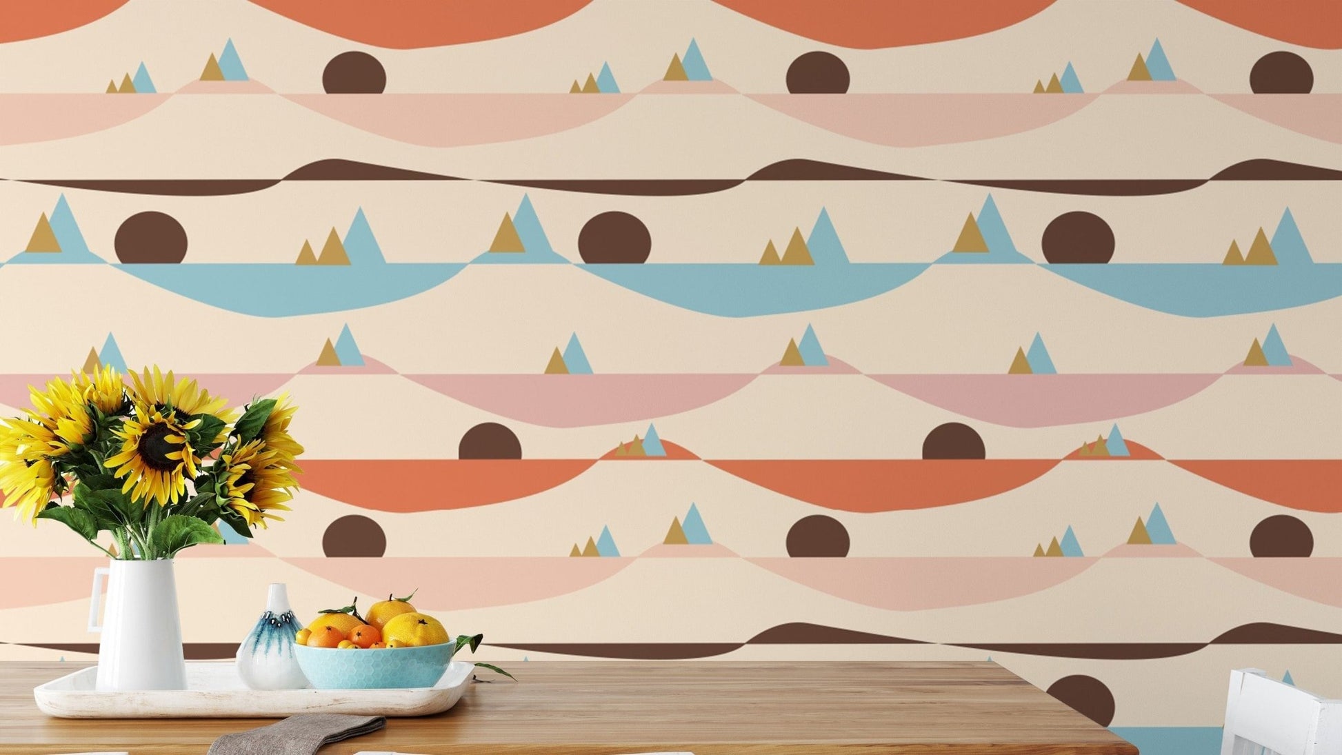 Modern abstract hills wallpaper in warm hues
