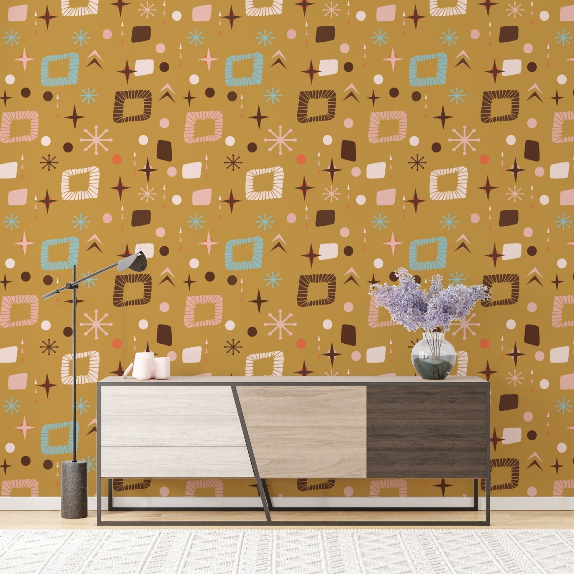 Apricity mural in mustard yellow retro design
