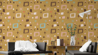 Retro mid-century modern yellow pattern wallpaper
