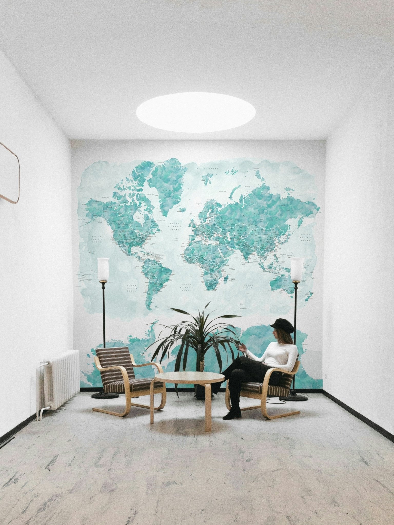 Aqua blue watercolor map wall art

