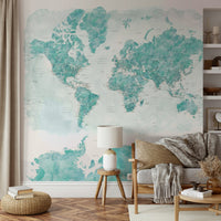 Watercolor world map in aqua blue

