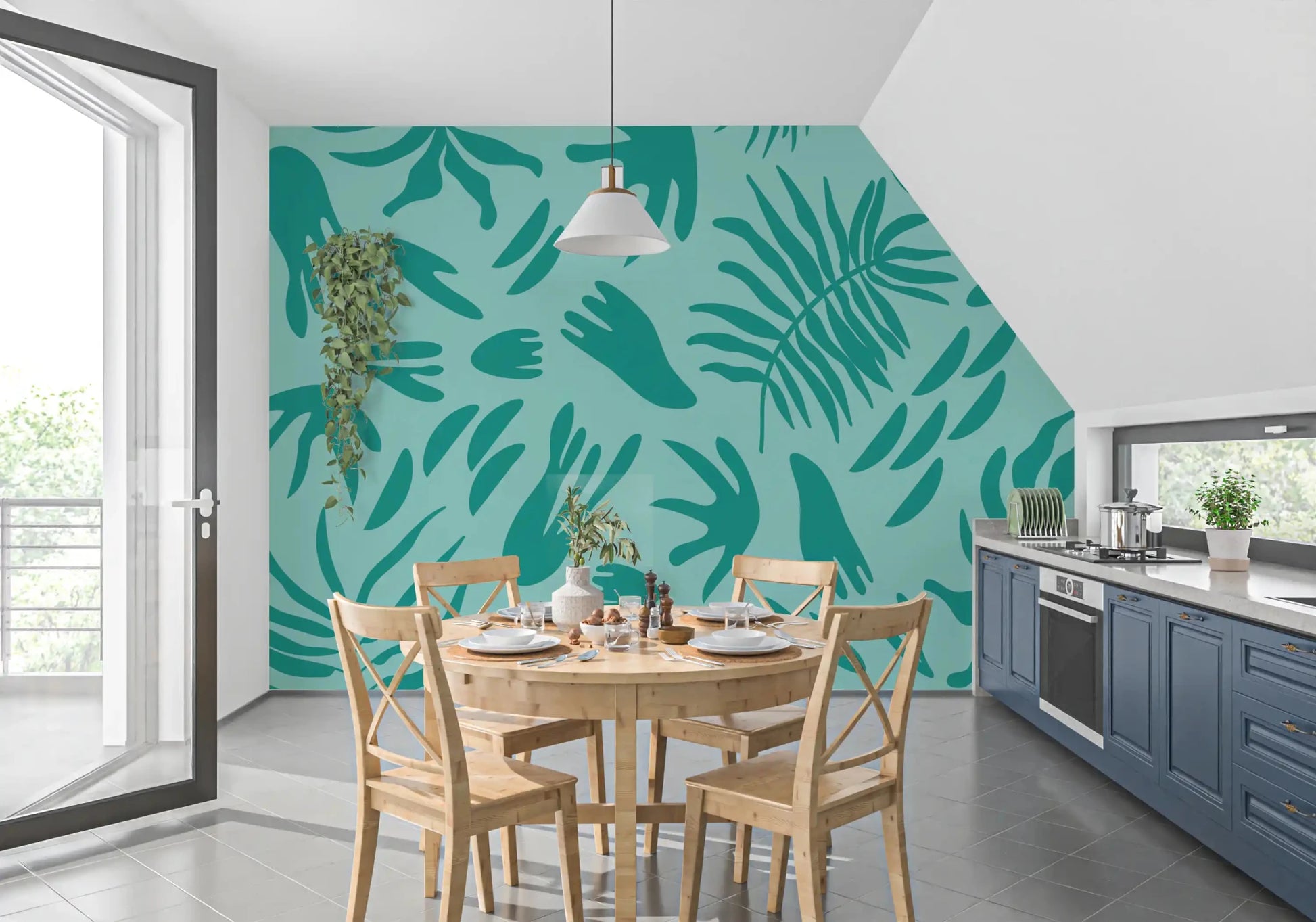 Aqua Botanical Flow Wall MuralGD9154