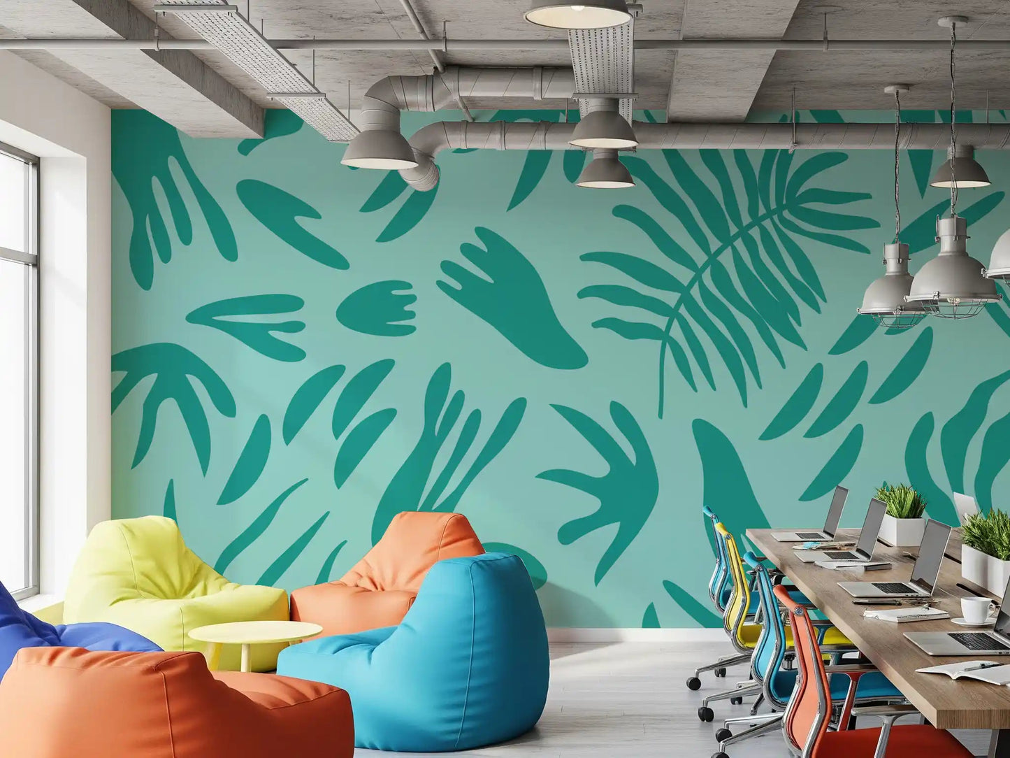 Aqua Botanical Flow Wall MuralGD9154