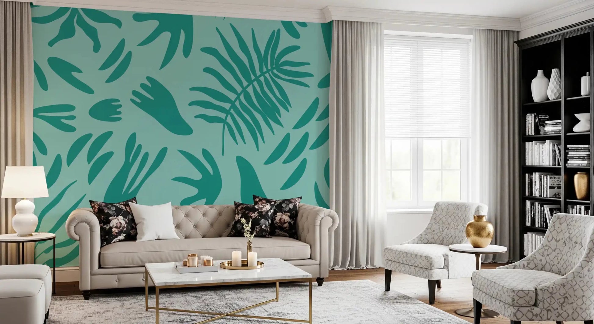 Aqua Botanical Flow Wall MuralGD9154
