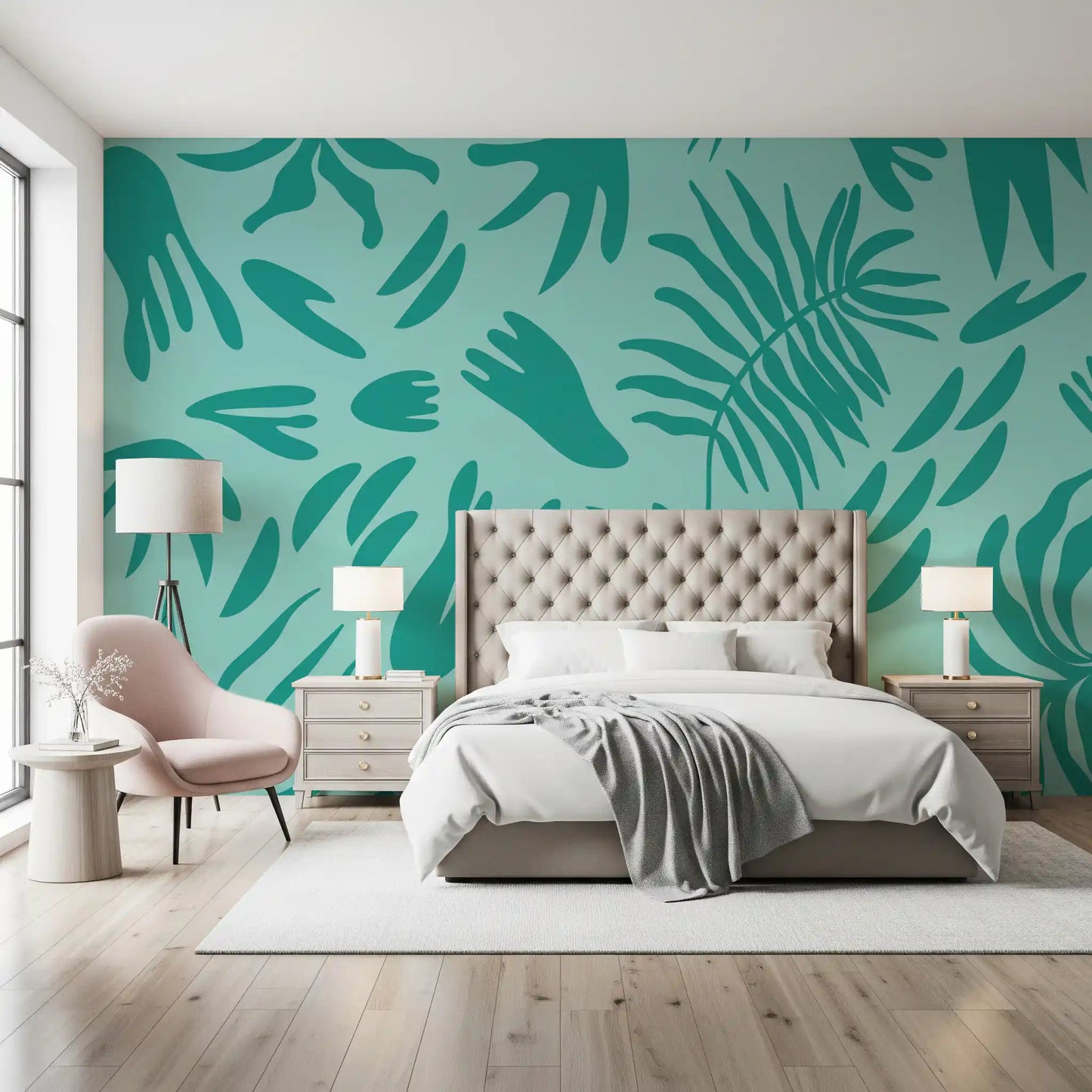 Aqua Botanical Flow Wall MuralGD9154