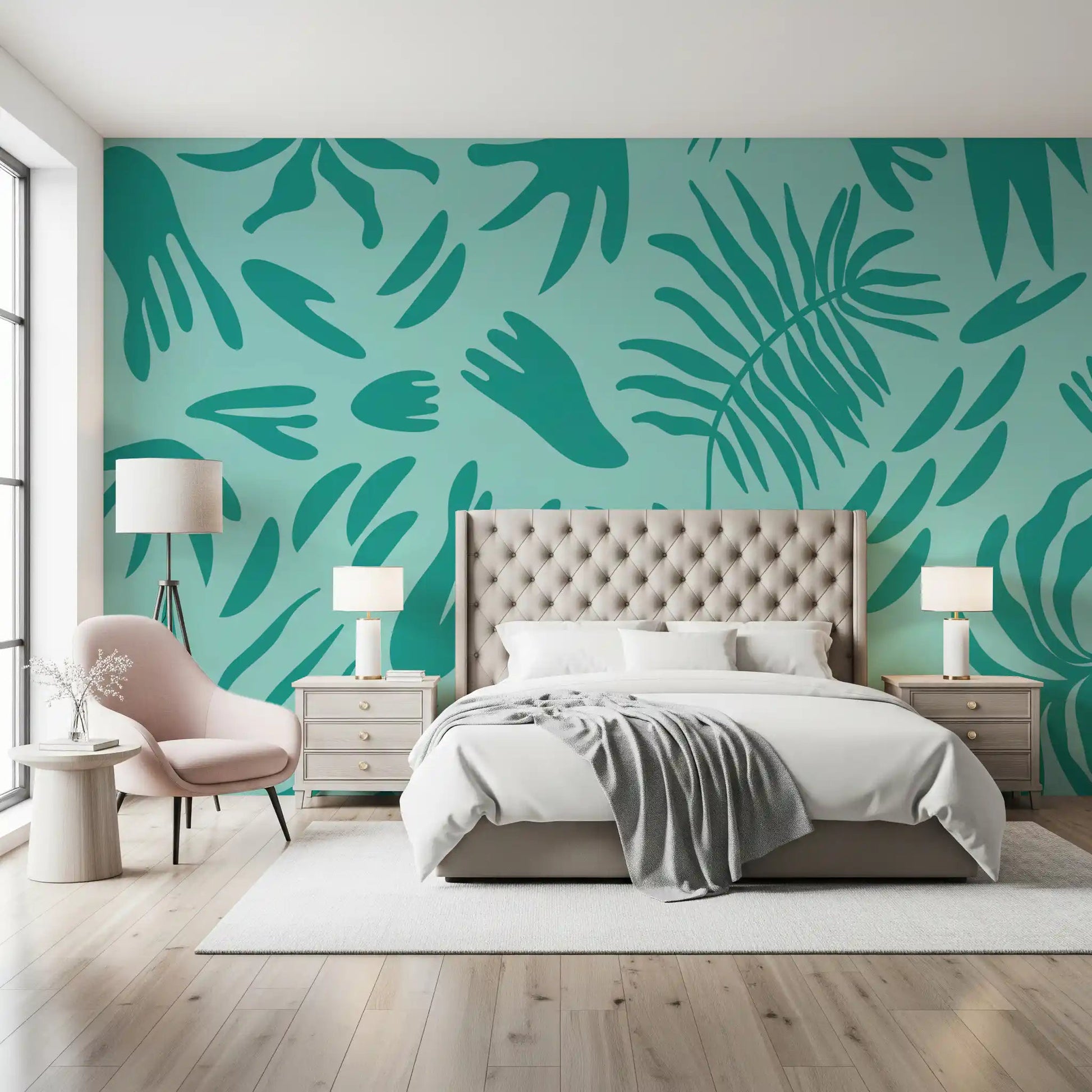 Aqua Botanical Flow Wall MuralGD9154