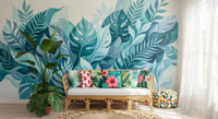 Living room pairs cleanly with the painted aqua leaves on this wall mural
GD9568