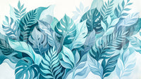 Deeper teal shadows meet pale icy highlights on this tropical leaf wall muralGD9568