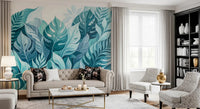 Brush-paint texture runs through every leaf shape on this Aqua Oasis wall muralGD9568