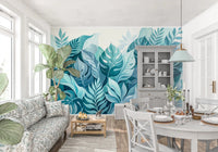 Dining room takes its mood from the cool tropical wall muralGD9568
