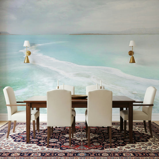 Calm blue water wallpaper in a minimalist dining room., GD7760