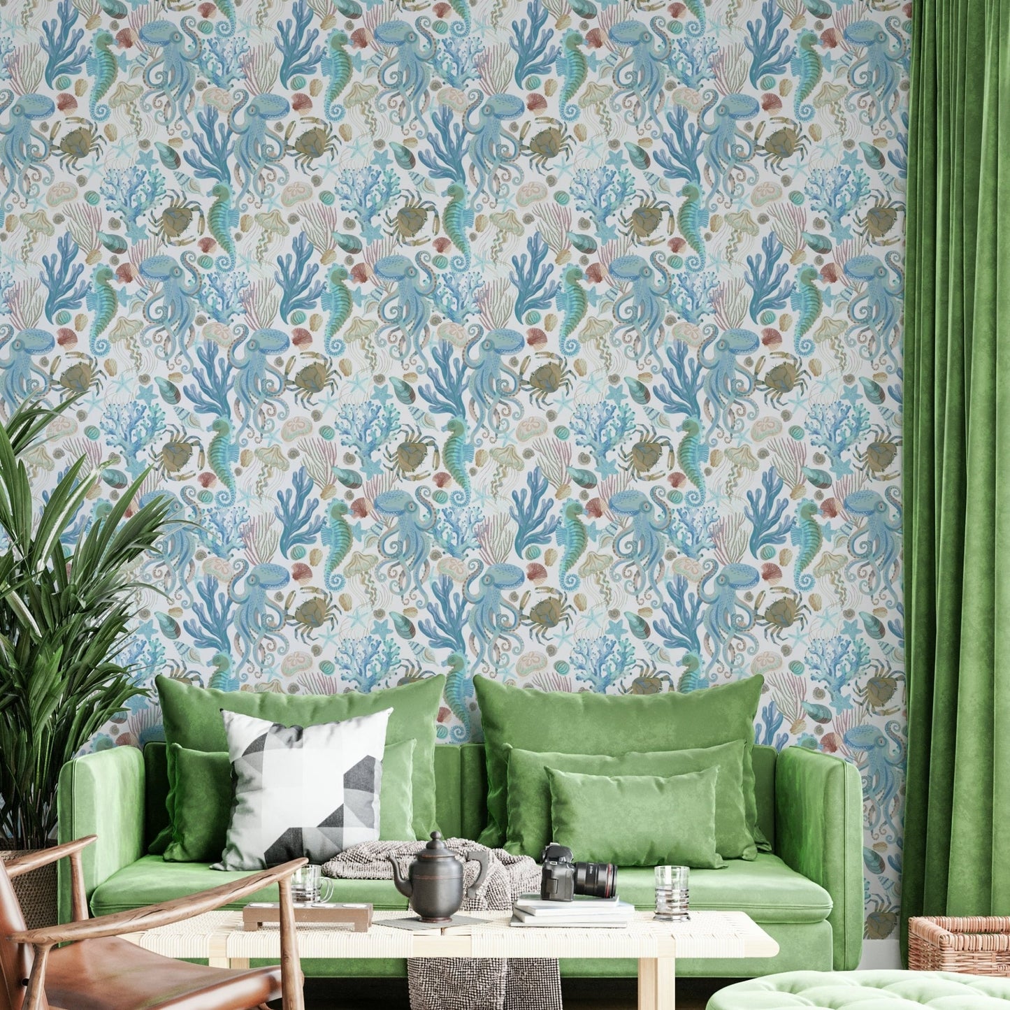 Ocean animals in soft aqua tones for walls GD470

