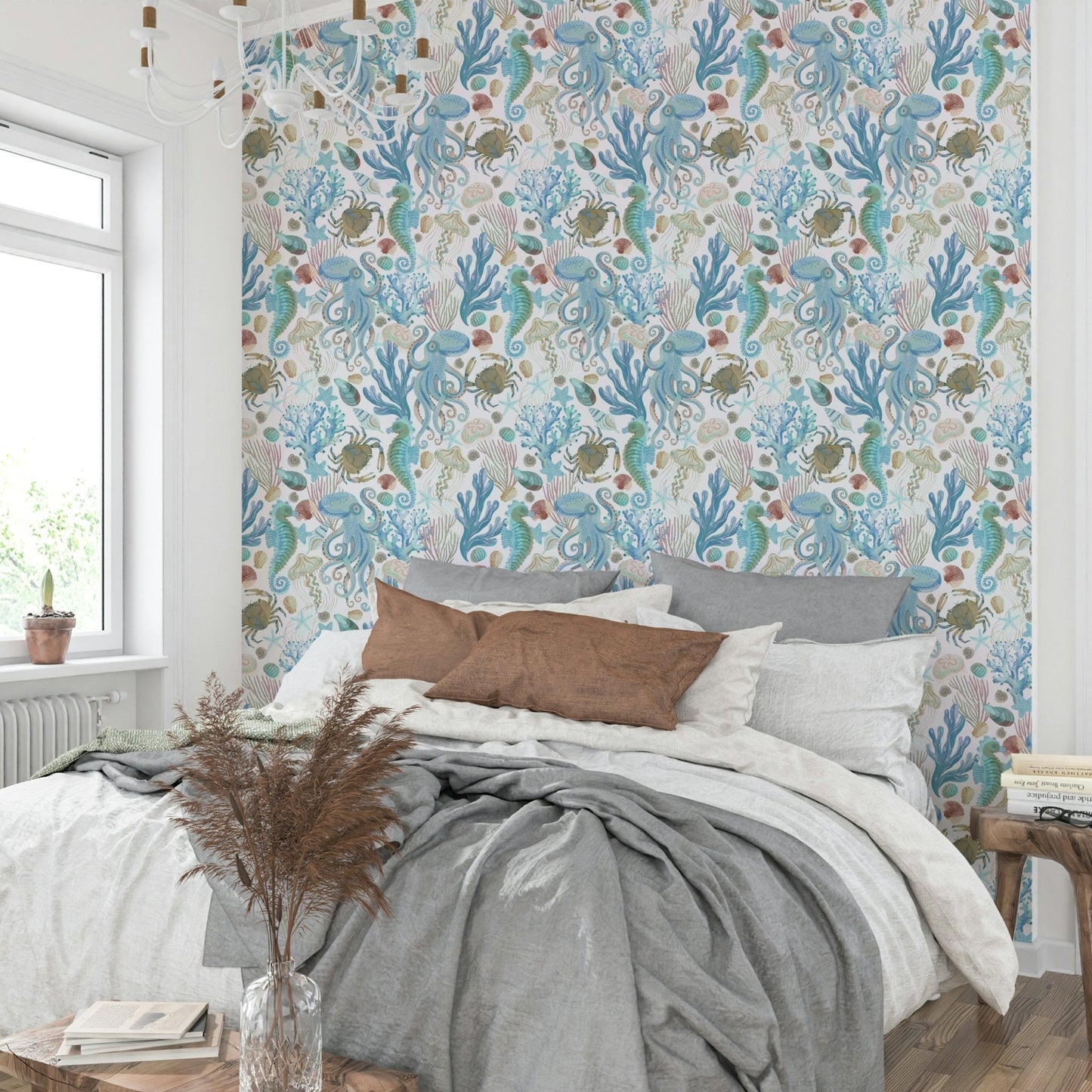 Starfish and seashells aqua wallpaper design GD470

