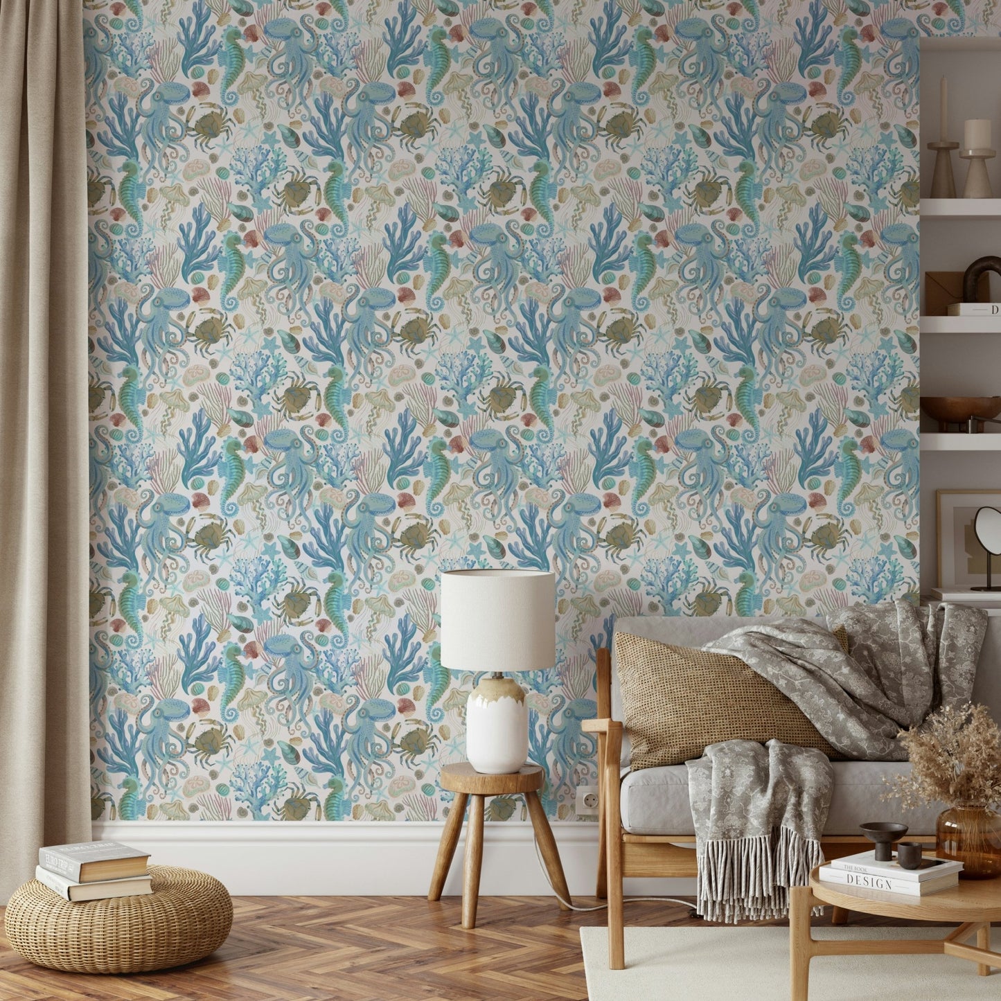 Pastel ocean life wallpaper with seahorse GD470