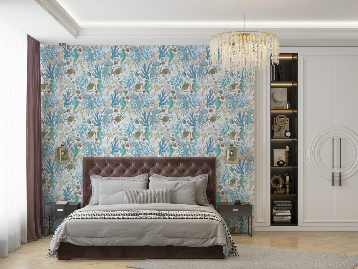 Blue coral reef and jellyfish wallpaper GD470