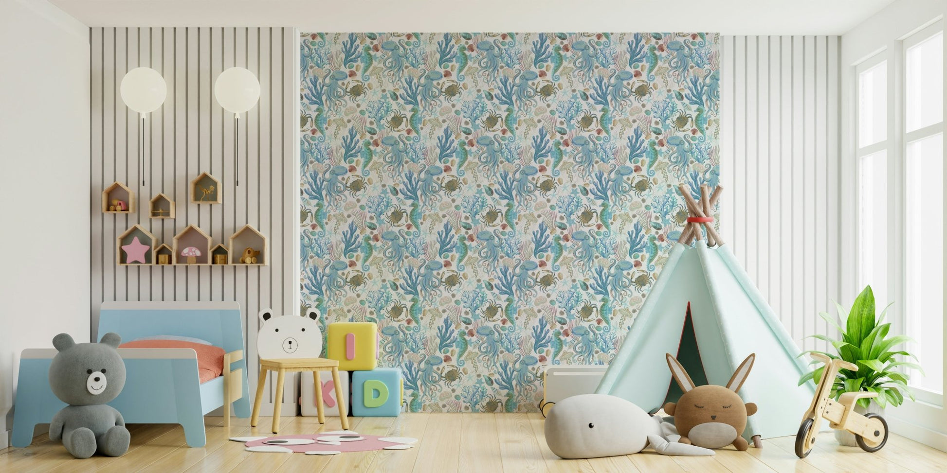Marine creatures wallpaper in blue pastel GD470

