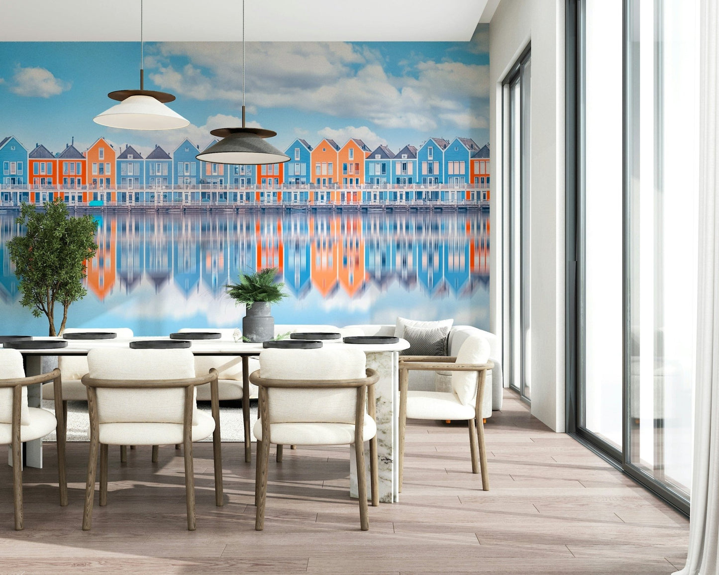 Aqua Cottage Row Wall Mural