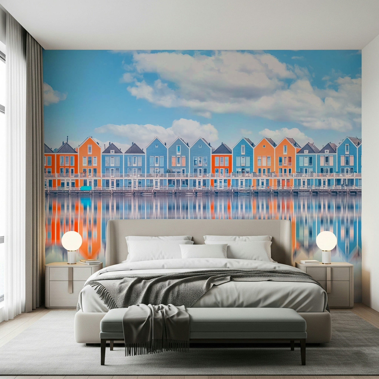 Aqua Cottage Row Wall Mural