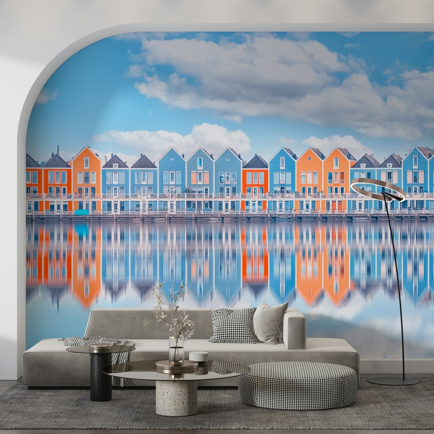 Aqua Cottage Row Wall Mural