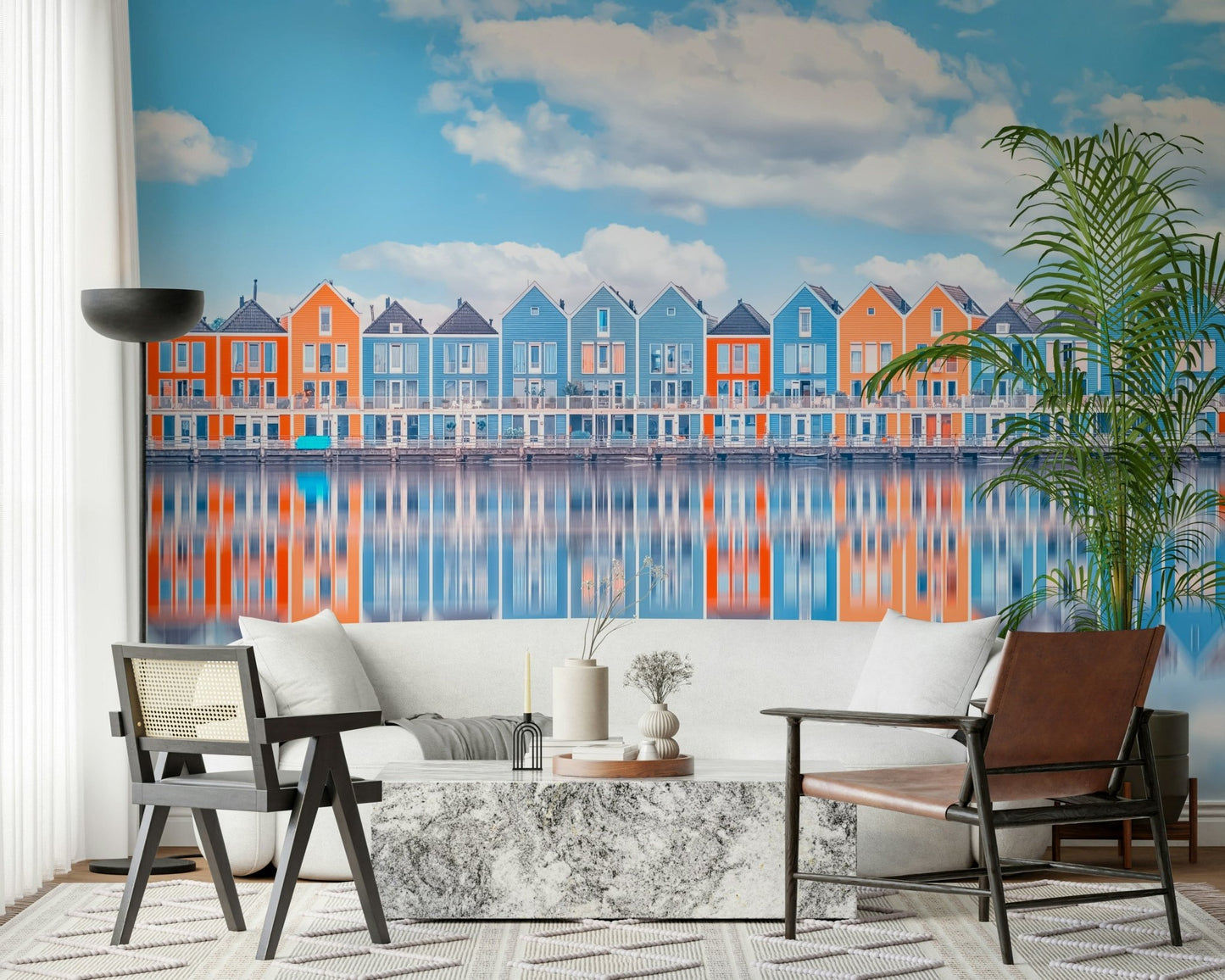 Aqua Cottage Row Wall Mural
