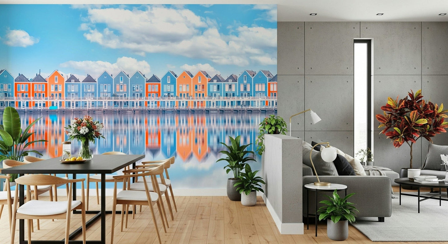 Aqua Cottage Row Wall Mural