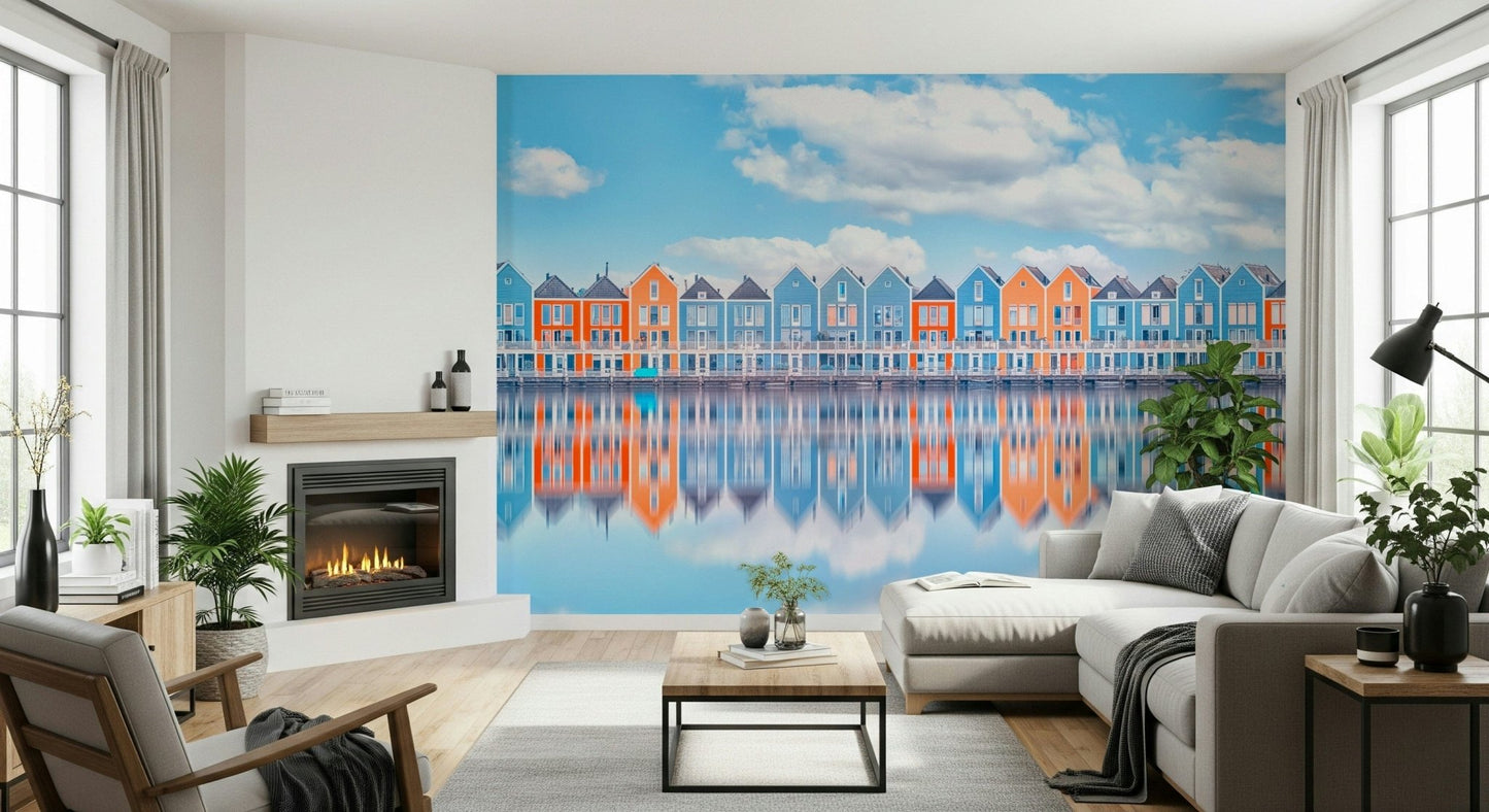 Aqua Cottage Row Wall Mural